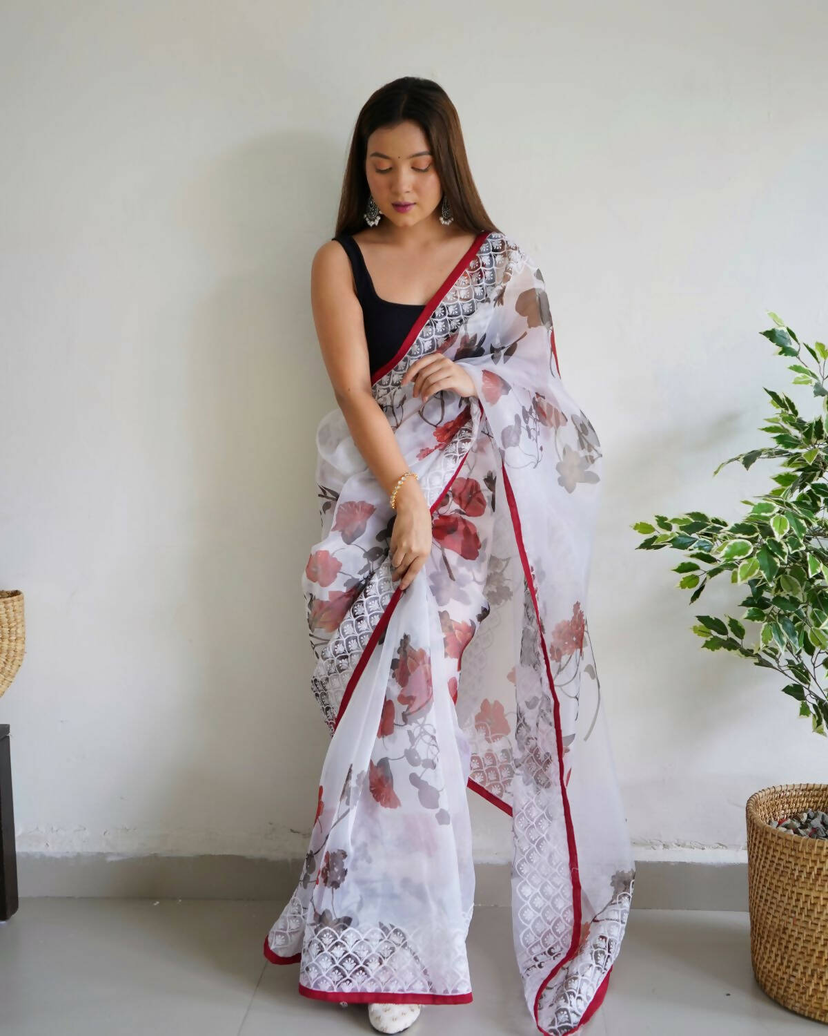 Vamsee White Organza Saree