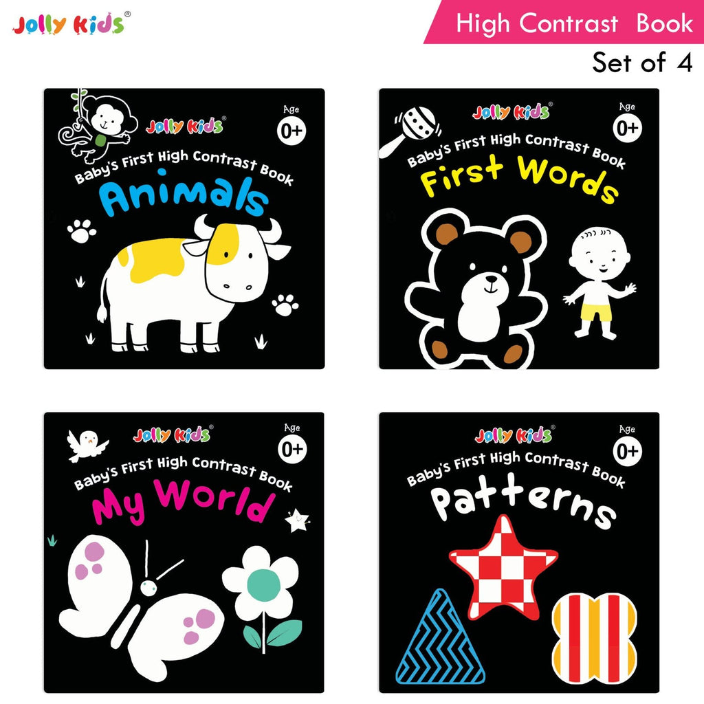 Jolly Kids Baby's First High Contrast Board Books (Set of 4)| Black and White Board Books For Kids Ages 0 - 3 Years