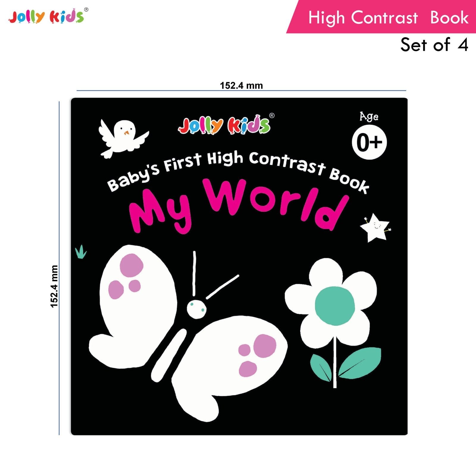 Jolly Kids Baby's First High Contrast Board Books (Set of 4)| Black and White Board Books For Kids Ages 0 - 3 Years