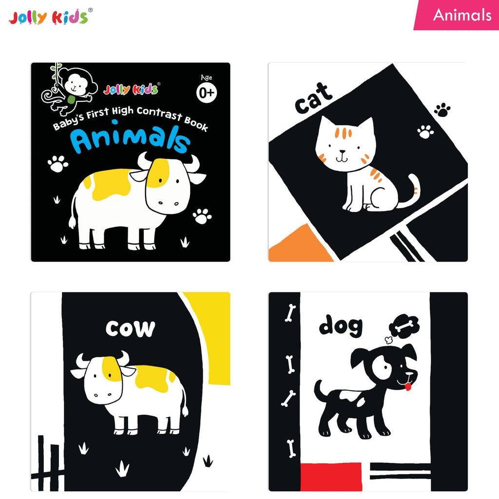 Jolly Kids Baby's First High Contrast Board Books (Set of 4)| Black and White Board Books For Kids Ages 0 - 3 Years