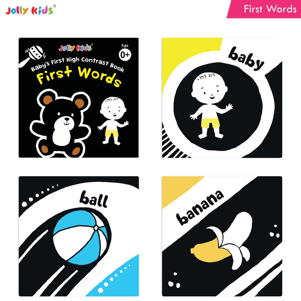 Jolly Kids Baby's First High Contrast Board Books (Set of 4)| Black and White Board Books For Kids Ages 0 - 3 Years