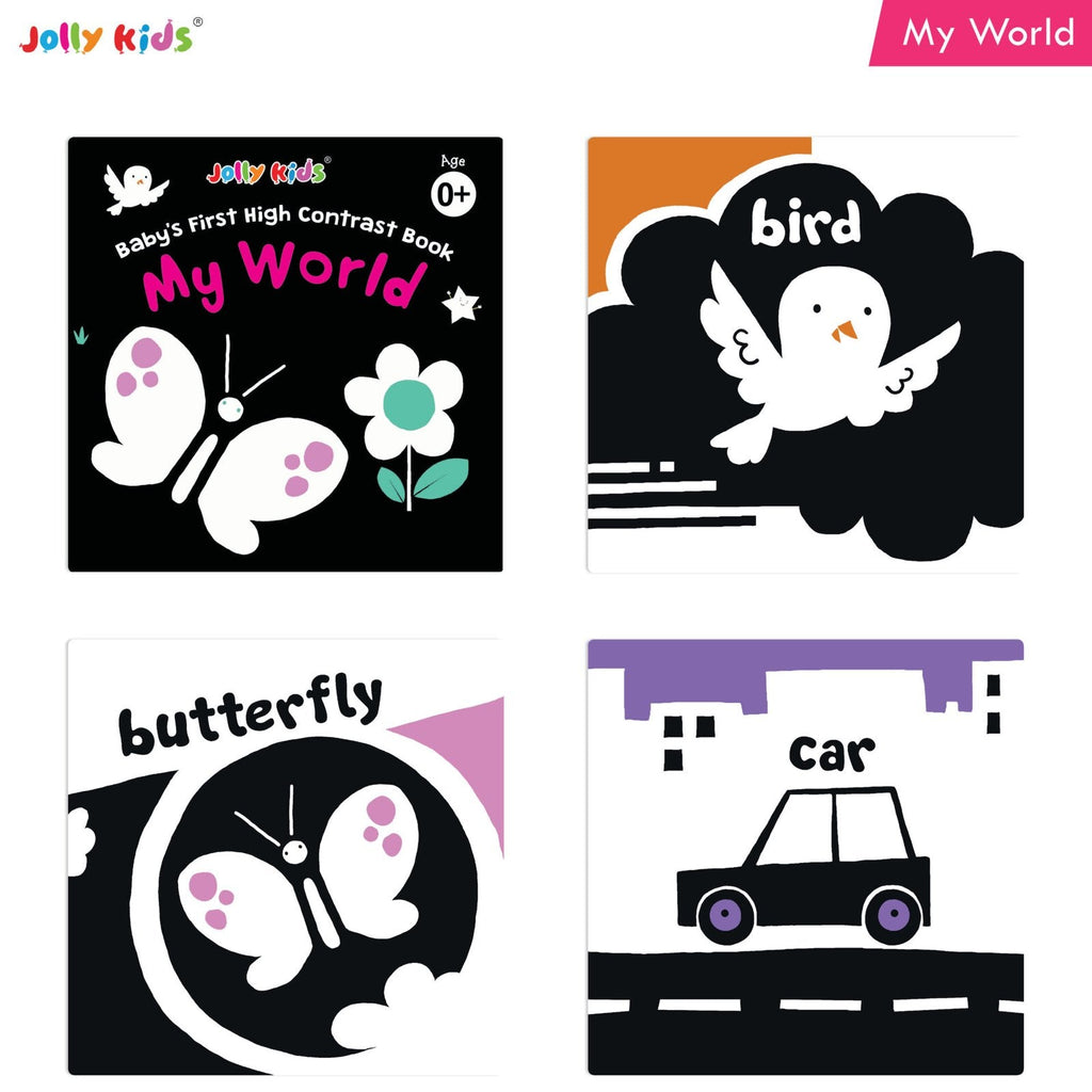 Jolly Kids Baby's First High Contrast Board Books (Set of 4)| Black and White Board Books For Kids Ages 0 - 3 Years