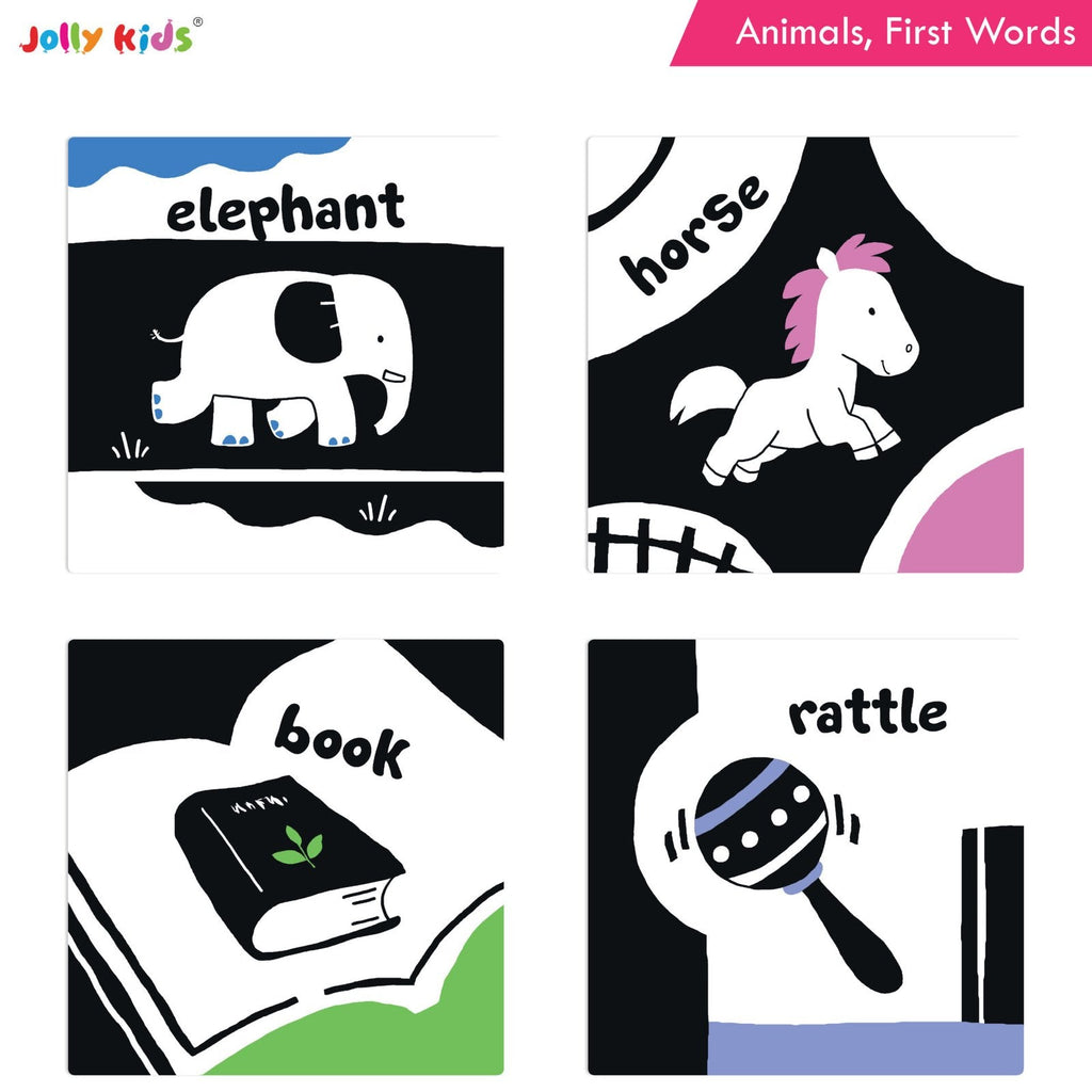 Jolly Kids Baby's First High Contrast Board Books (Set of 4)| Black and White Board Books For Kids Ages 0 - 3 Years