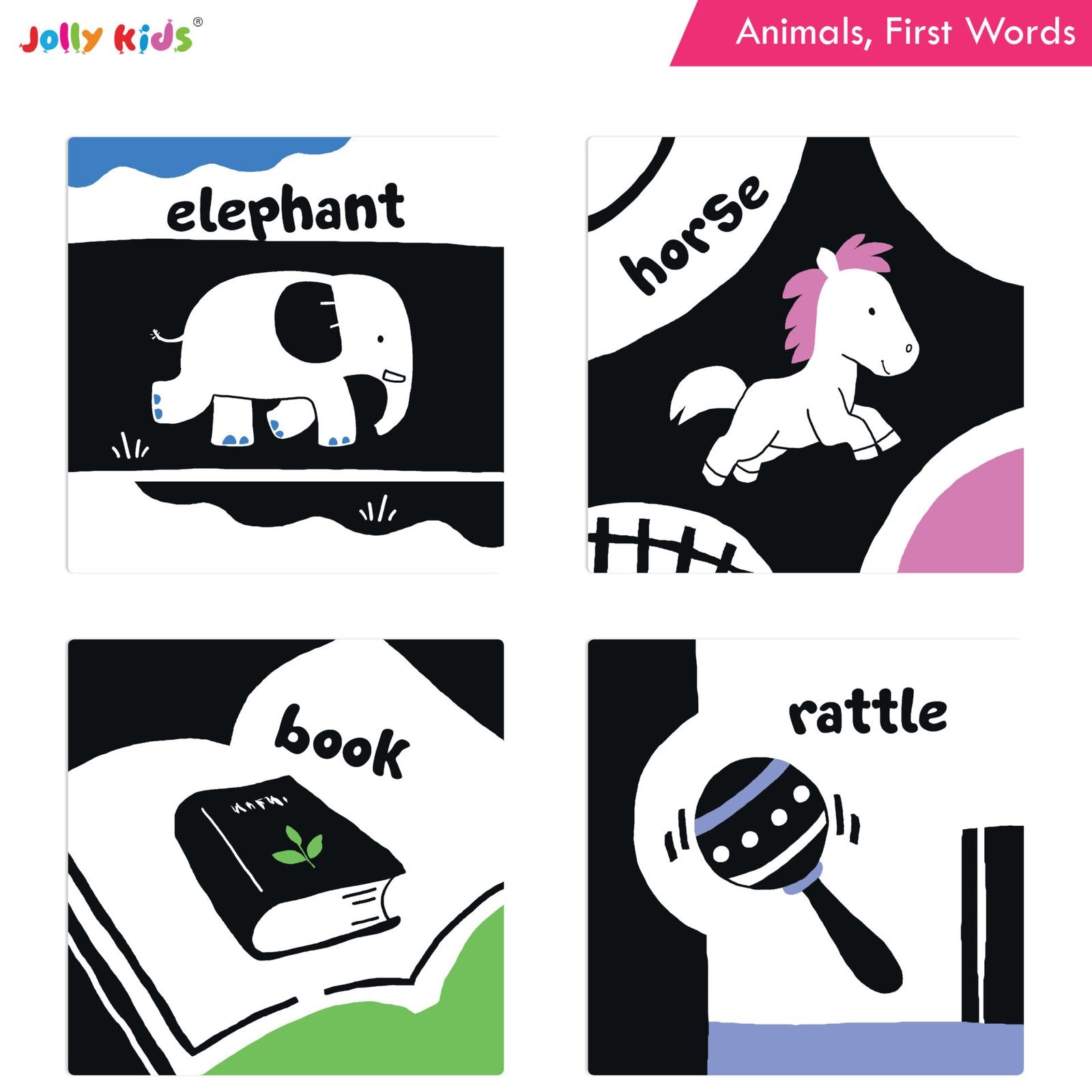 Jolly Kids Baby's First High Contrast Board Books (Set of 4)| Black and White Board Books For Kids Ages 0 - 3 Years
