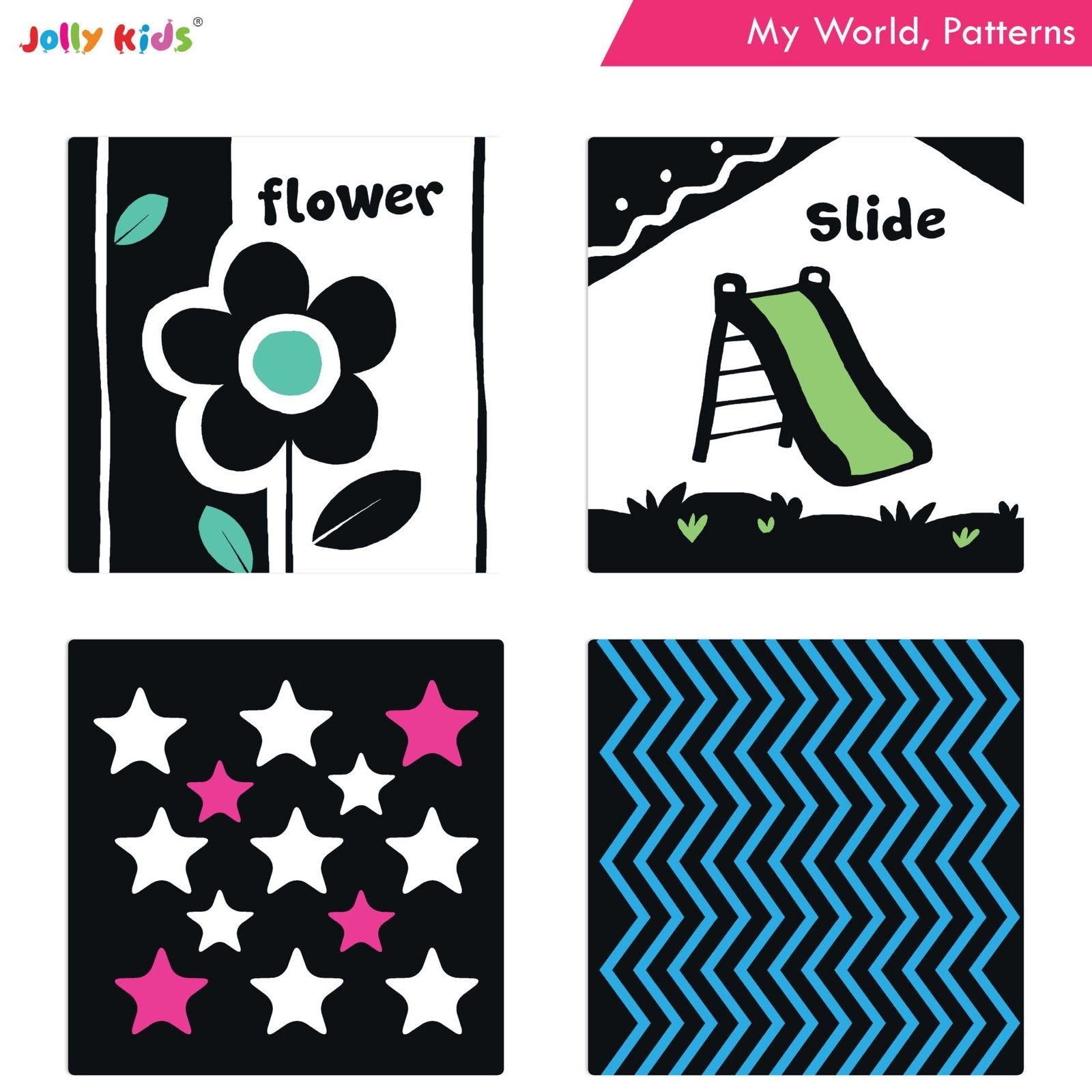 Jolly Kids Baby's First High Contrast Board Books (Set of 4)| Black and White Board Books For Kids Ages 0 - 3 Years