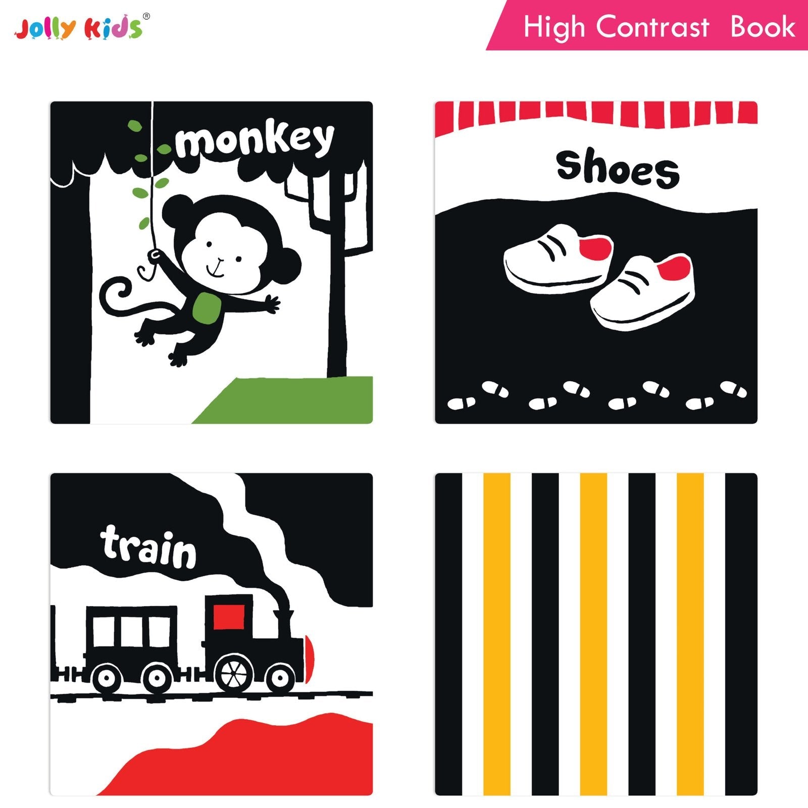 Jolly Kids Baby's First High Contrast Board Books (Set of 4)| Black and White Board Books For Kids Ages 0 - 3 Years