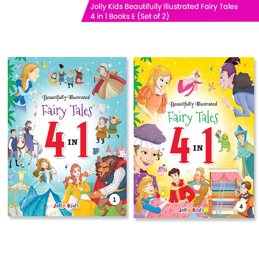 Jolly Kids Beautifully Illustrated Fairy Tales 4 in 1 Books E Set of 2| Ultimate Collection of Bedtime Megical Stories For Children Ages 3-8 Years