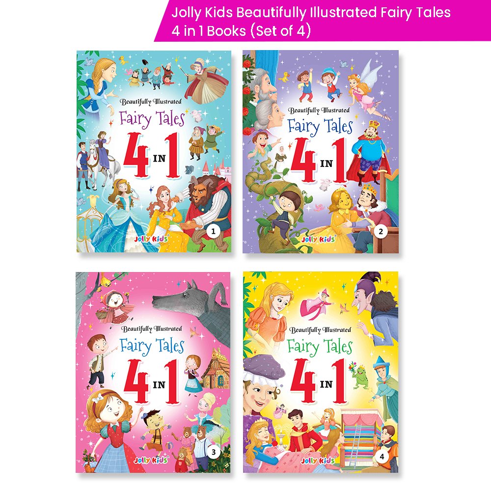 Jolly Kids Beautifully Illustrated Fairy Tales 4 in 1 Books Set of 4| Ultimate Collection of Bedtime Megical Stories For Children Ages 3-8 Years
