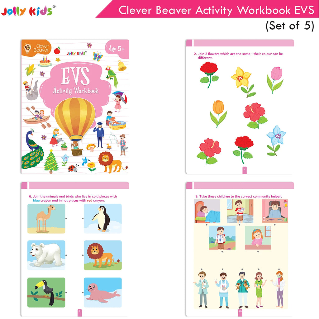 Jolly Kids Clever Beaver Ages 5-6 Years Fun Learning Activities Workbooks Set of 4| English-Maths-EVS-Good Habit-Logical Reasoning