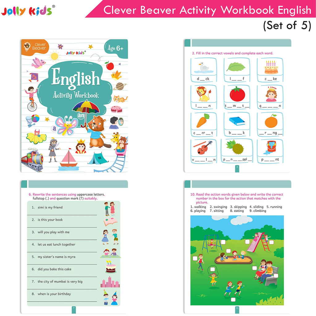 Jolly Kids Clever Beaver Ages 6-7 Years Fun Learning Activities Workbooks Set of 4| English-Maths-EVS-Good Habit-Logical Reasoning