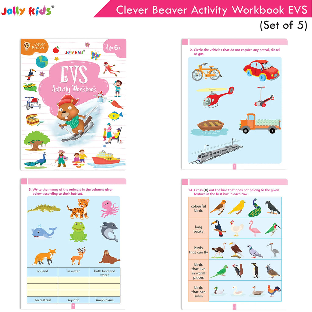 Jolly Kids Clever Beaver Ages 6-7 Years Fun Learning Activities Workbooks Set of 4| English-Maths-EVS-Good Habit-Logical Reasoning