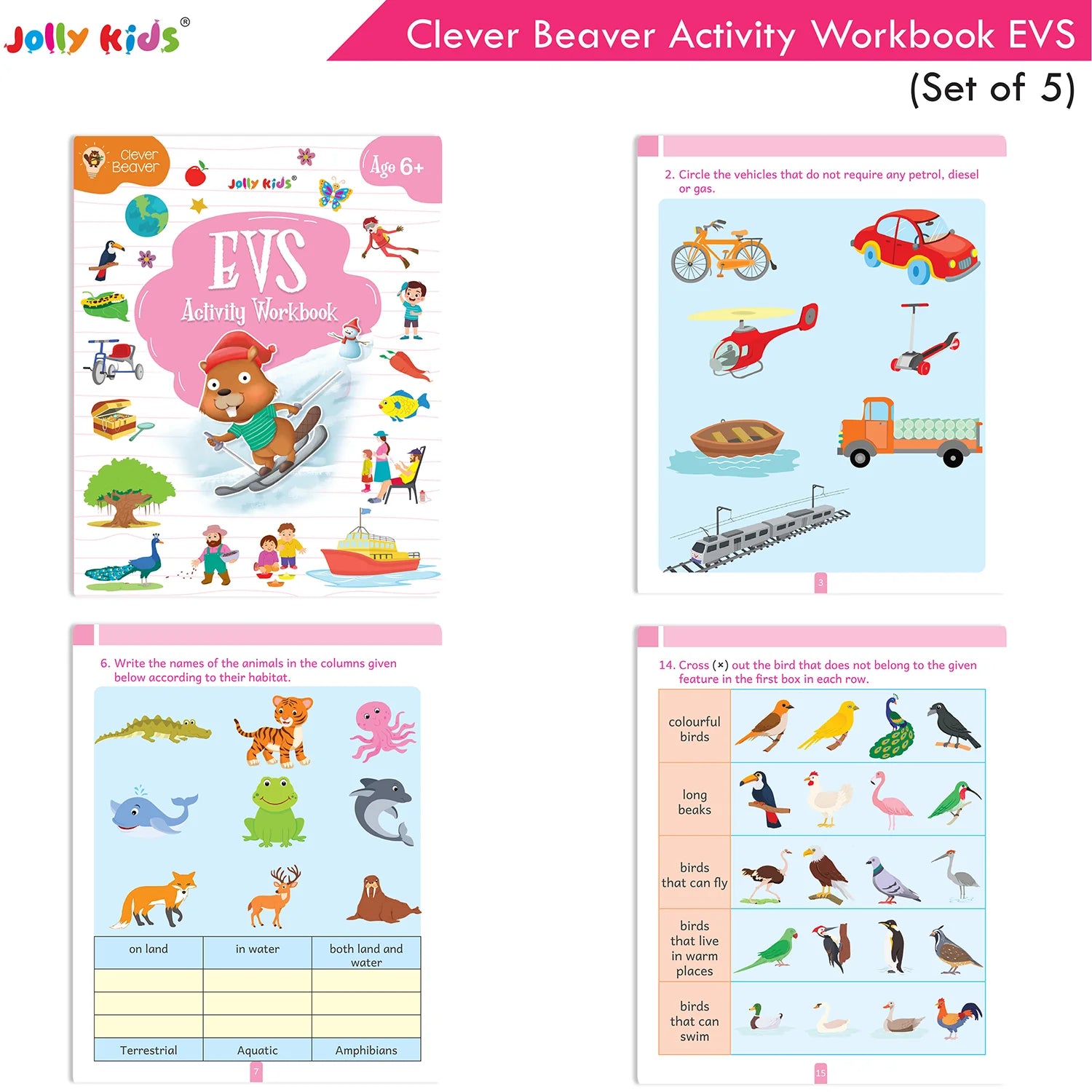 Jolly Kids Clever Beaver Ages 6-7 Years Fun Learning Activities Workbooks Set of 4| English-Maths-EVS-Good Habit-Logical Reasoning