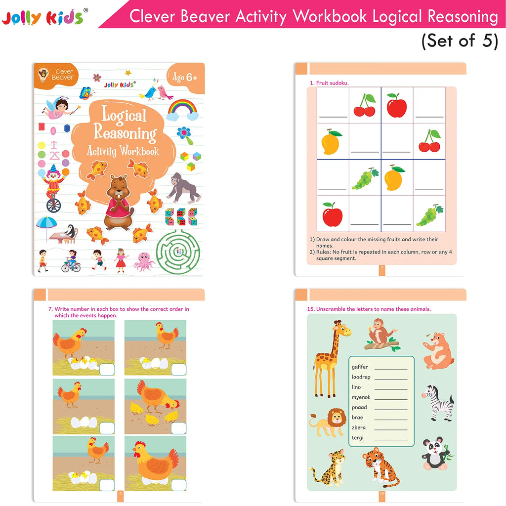 Jolly Kids Clever Beaver Ages 6-7 Years Fun Learning Activities Workbooks Set of 4| English-Maths-EVS-Good Habit-Logical Reasoning