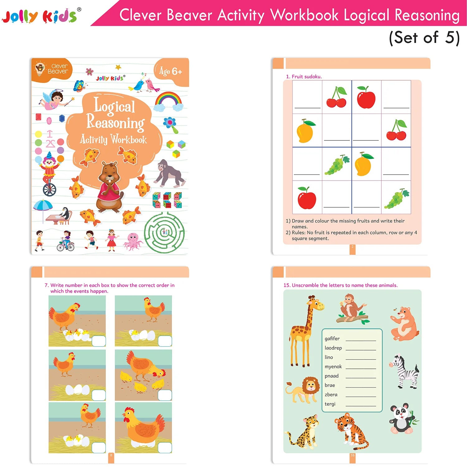 Jolly Kids Clever Beaver Ages 6-7 Years Fun Learning Activities Workbooks Set of 4| English-Maths-EVS-Good Habit-Logical Reasoning