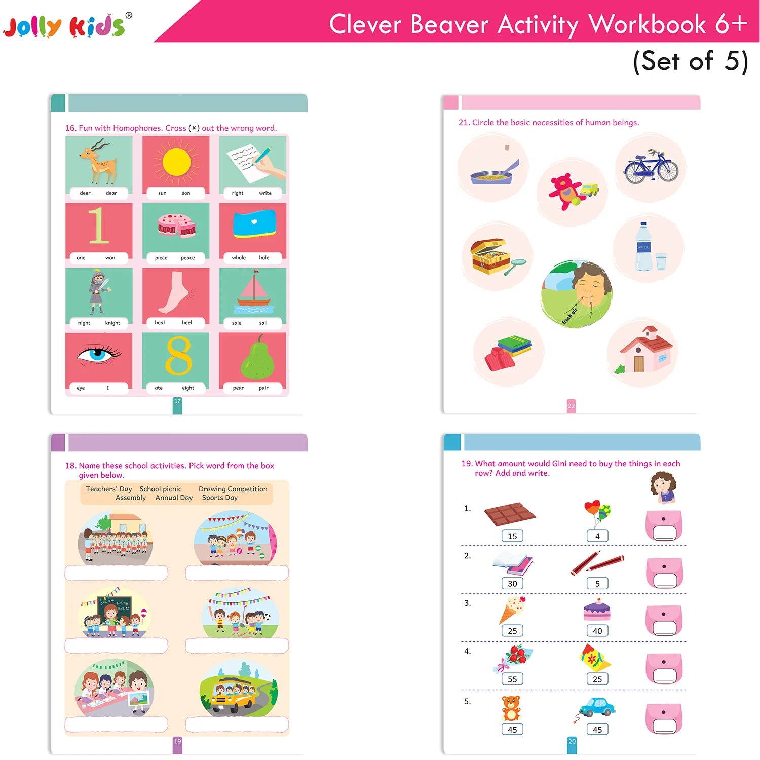 Jolly Kids Clever Beaver Ages 6-7 Years Fun Learning Activities Workbooks Set of 4| English-Maths-EVS-Good Habit-Logical Reasoning