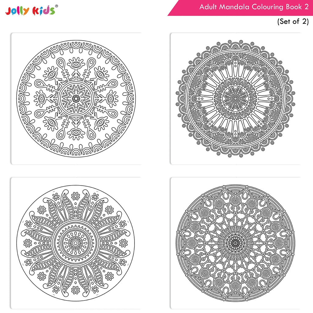 Jolly Kids Adults Mandala Colouring Books A Set of 2| Ideal For Stress Relieving, Relaxing & Meditation Books for Teenager