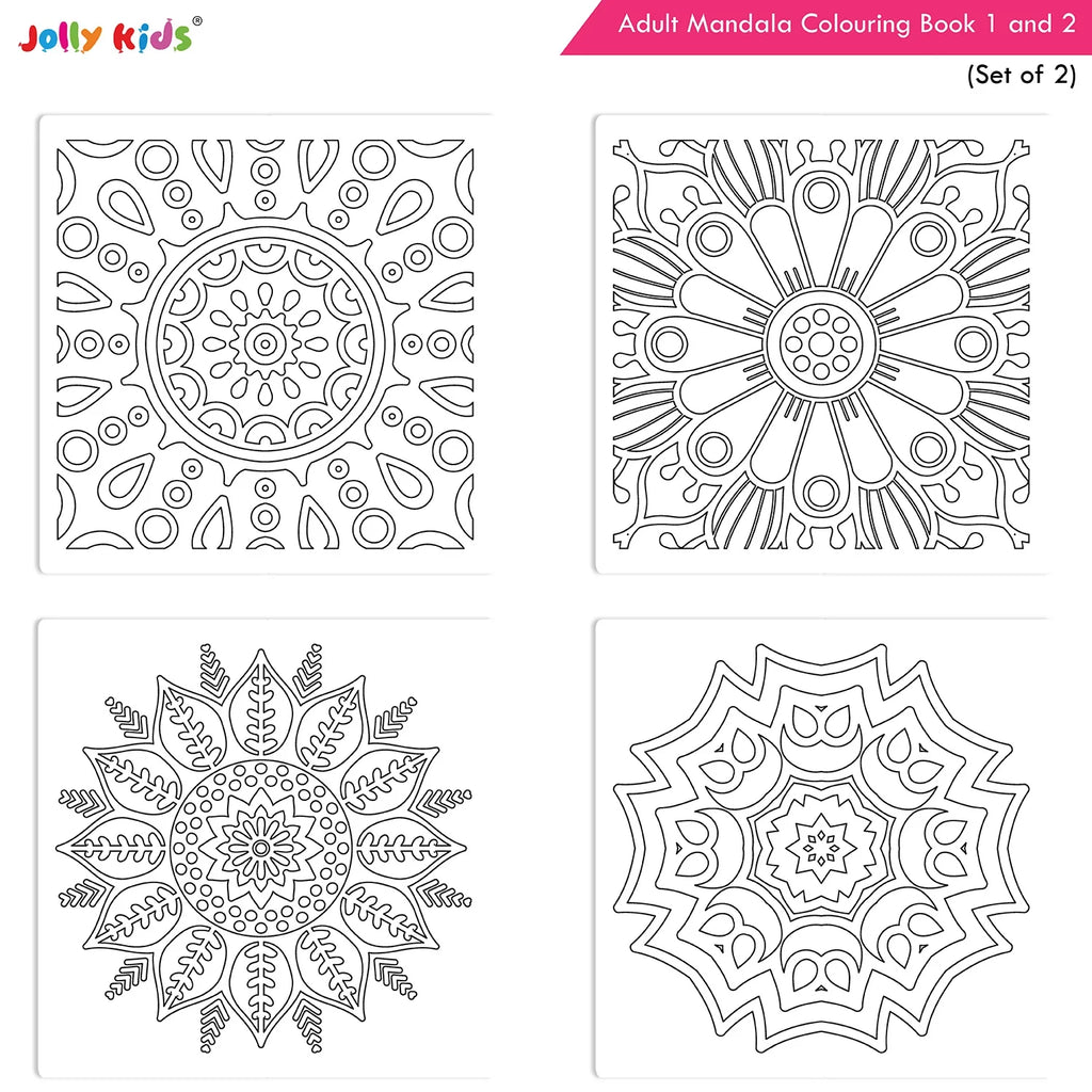Jolly Kids Adults Mandala Colouring Books A Set of 2| Ideal For Stress Relieving, Relaxing & Meditation Books for Teenager