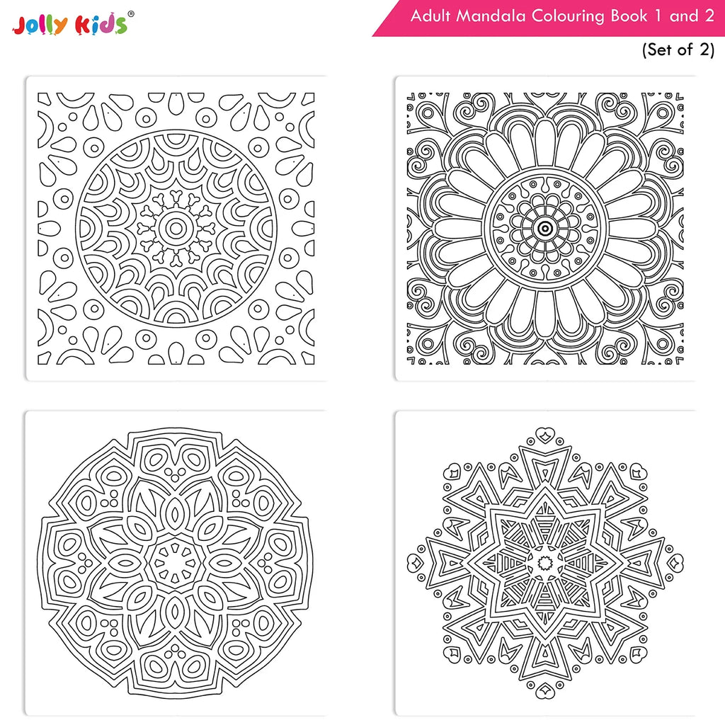 Jolly Kids Adults Mandala Colouring Books A Set of 2| Ideal For Stress Relieving, Relaxing & Meditation Books for Teenager