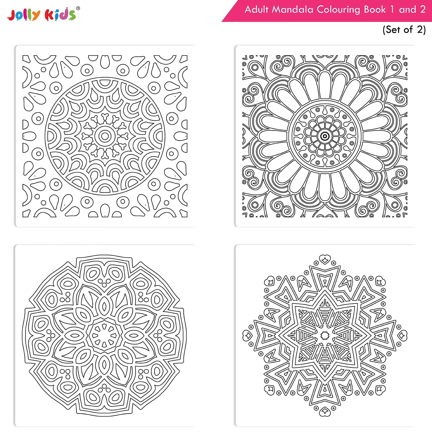 Jolly Kids Adults Mandala Colouring Books A Set of 2| Ideal For Stress Relieving, Relaxing & Meditation Books for Teenager