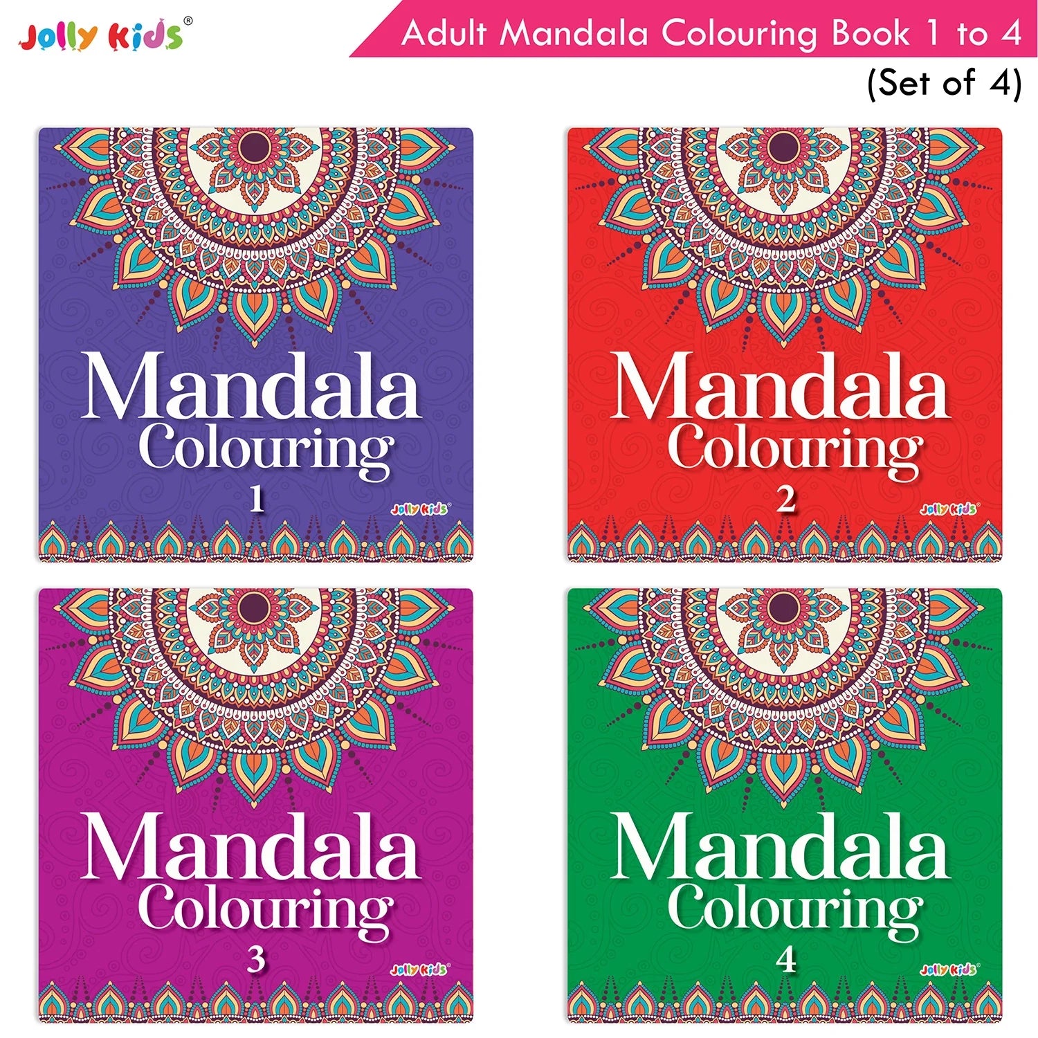 Jolly Kids Adults Mandala Colouring Books Set of 4| Ideal for Stree Relieving, Relaxing and Meditation Books for Teenagers