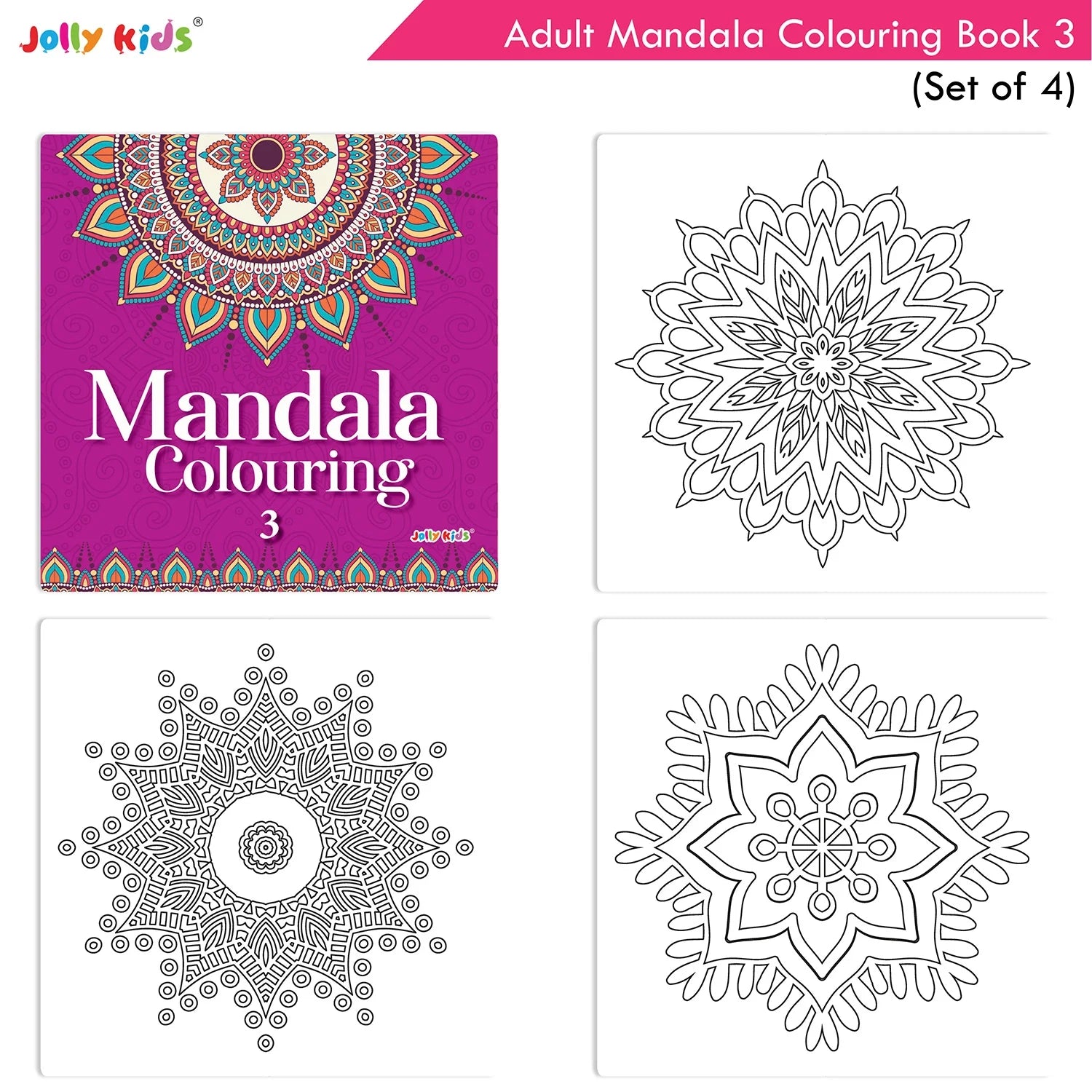 Jolly Kids Adults Mandala Colouring Books Set of 4| Ideal for Stree Relieving, Relaxing and Meditation Books for Teenagers