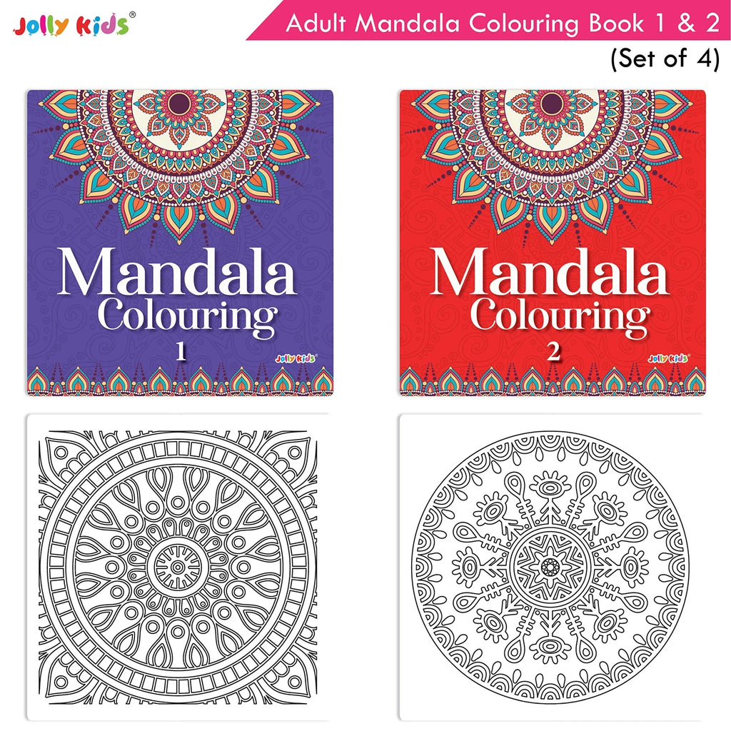 Jolly Kids Adults Mandala Colouring Books Set of 4| Ideal for Stree Relieving, Relaxing and Meditation Books for Teenagers