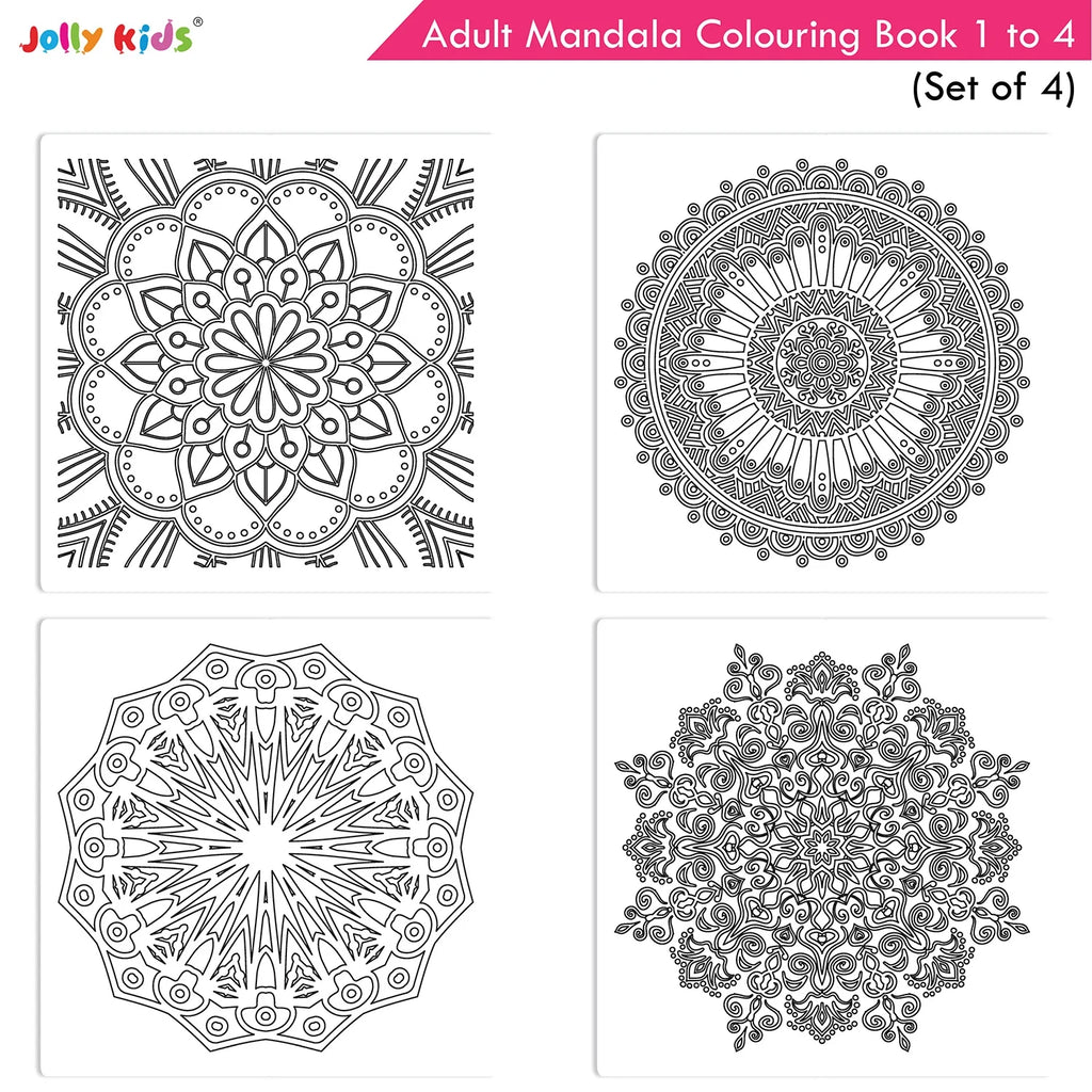 Jolly Kids Adults Mandala Colouring Books Set of 4| Ideal for Stree Relieving, Relaxing and Meditation Books for Teenagers