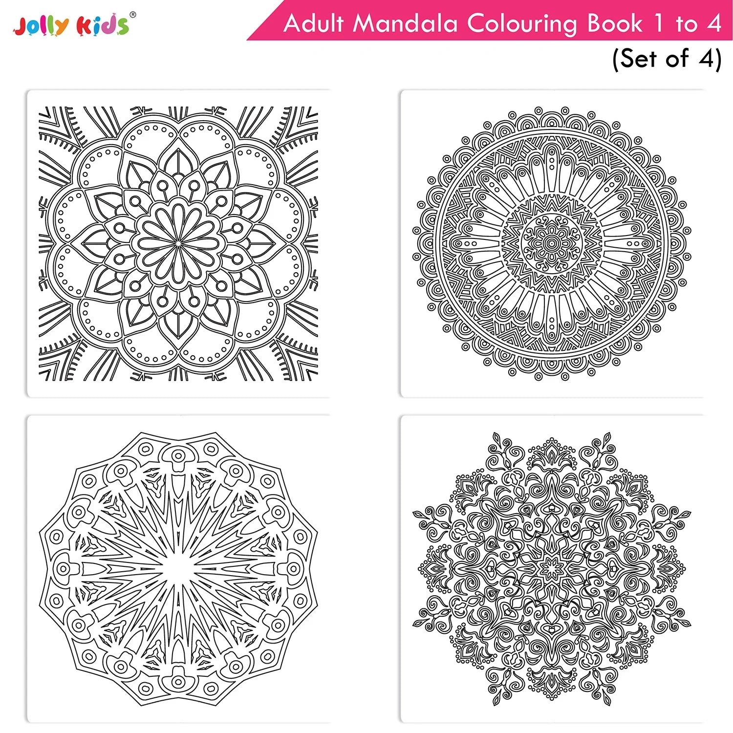 Jolly Kids Adults Mandala Colouring Books Set of 4| Ideal for Stree Relieving, Relaxing and Meditation Books for Teenagers