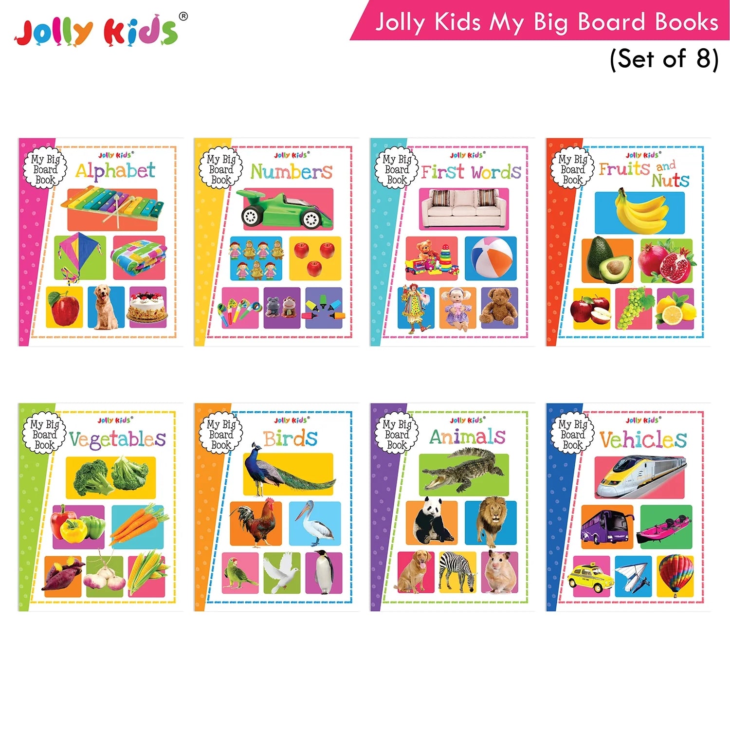 Jolly Kids My Big Board Books Set of 8 for Toddlers Ages 0-3 Years| Picture Learning Books