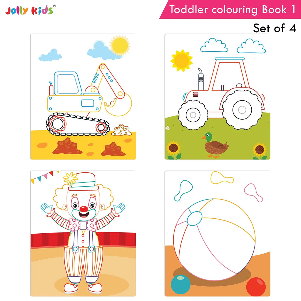 Jolly Kids Toddler Colouring Die-Cut Animals Shape Activity Books Set of 4 for Kids| Ages 1-6 Years
