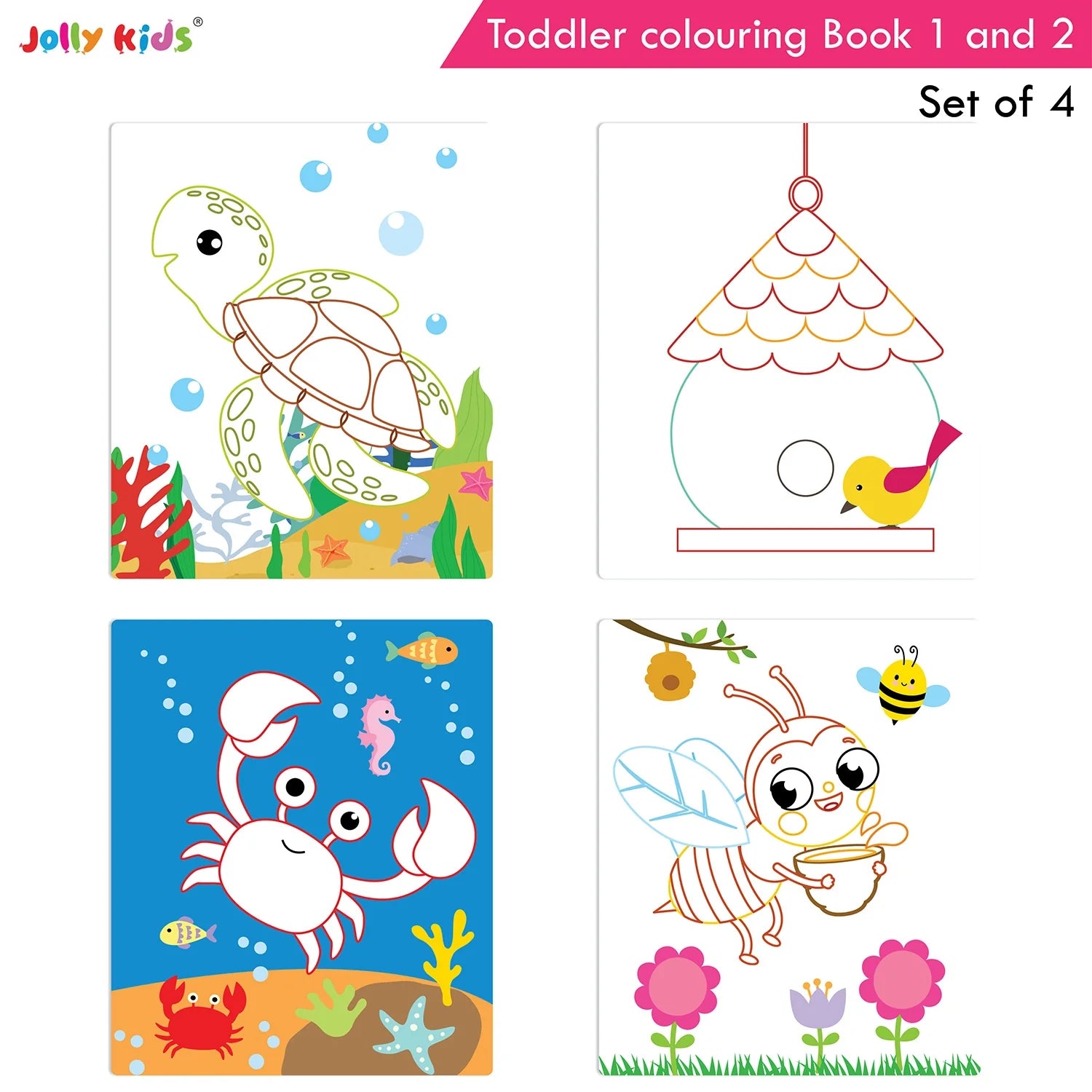 Jolly Kids Toddler Colouring Die-Cut Animals Shape Activity Books Set of 4 for Kids| Ages 1-6 Years
