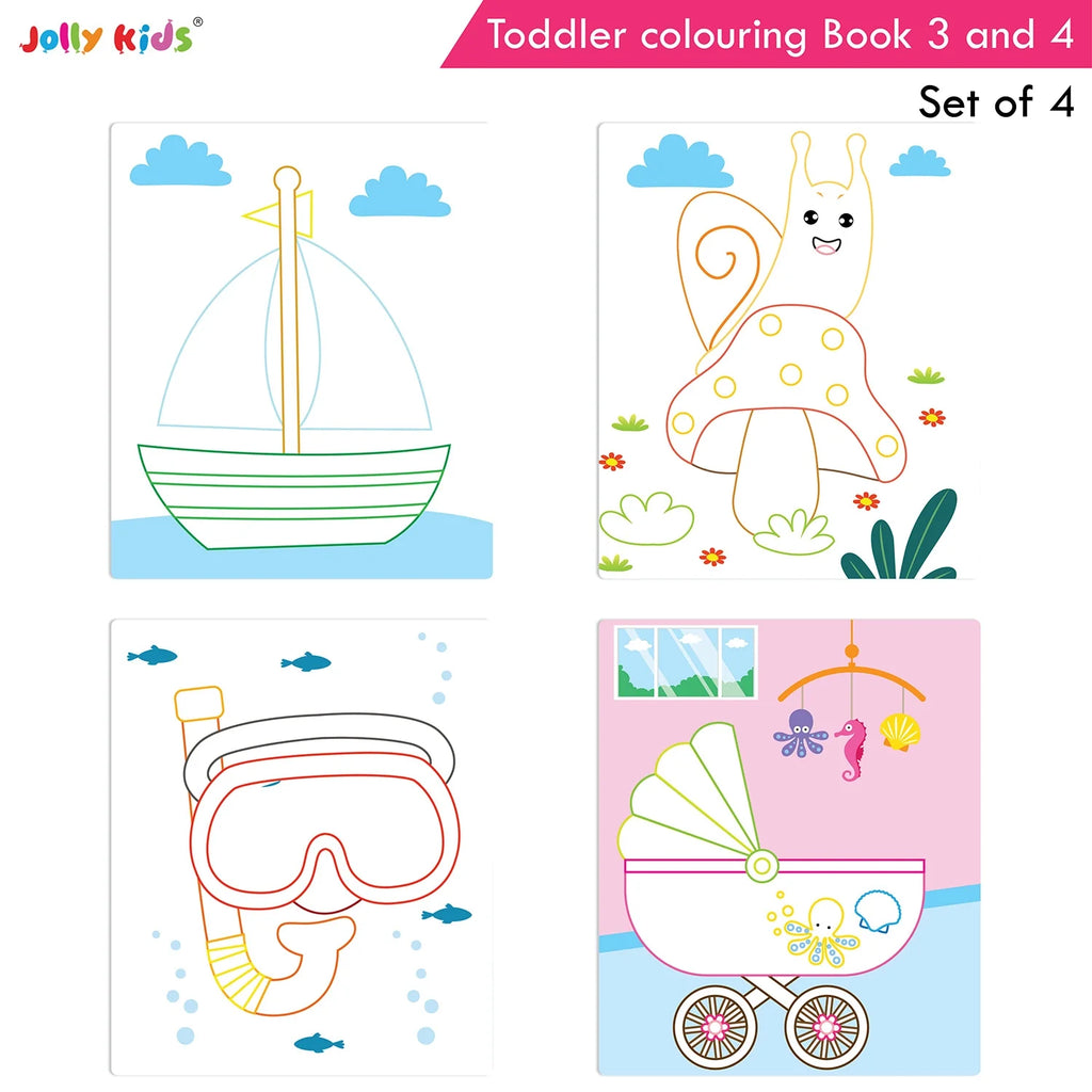 Jolly Kids Toddler Colouring Die-Cut Animals Shape Activity Books Set of 4 for Kids| Ages 1-6 Years