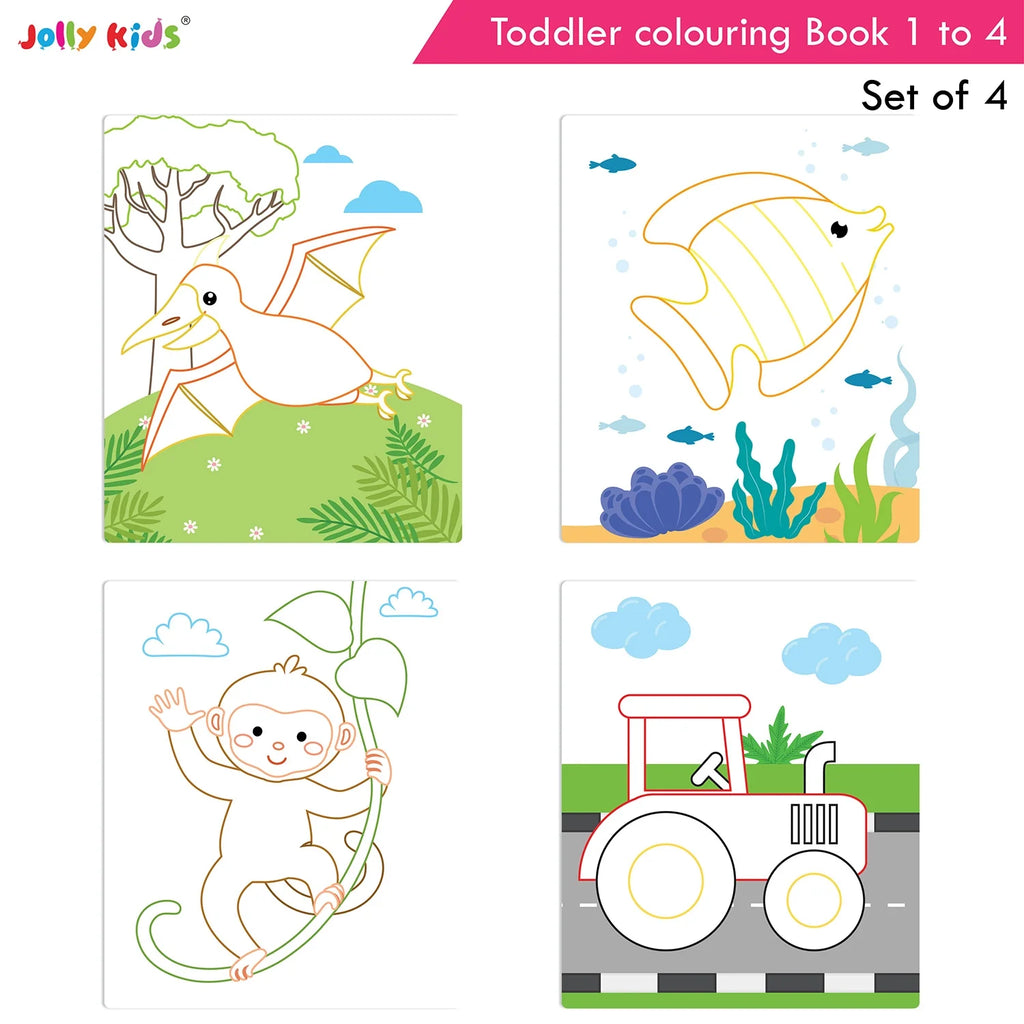Jolly Kids Toddler Colouring Die-Cut Animals Shape Activity Books Set of 4 for Kids| Ages 1-6 Years