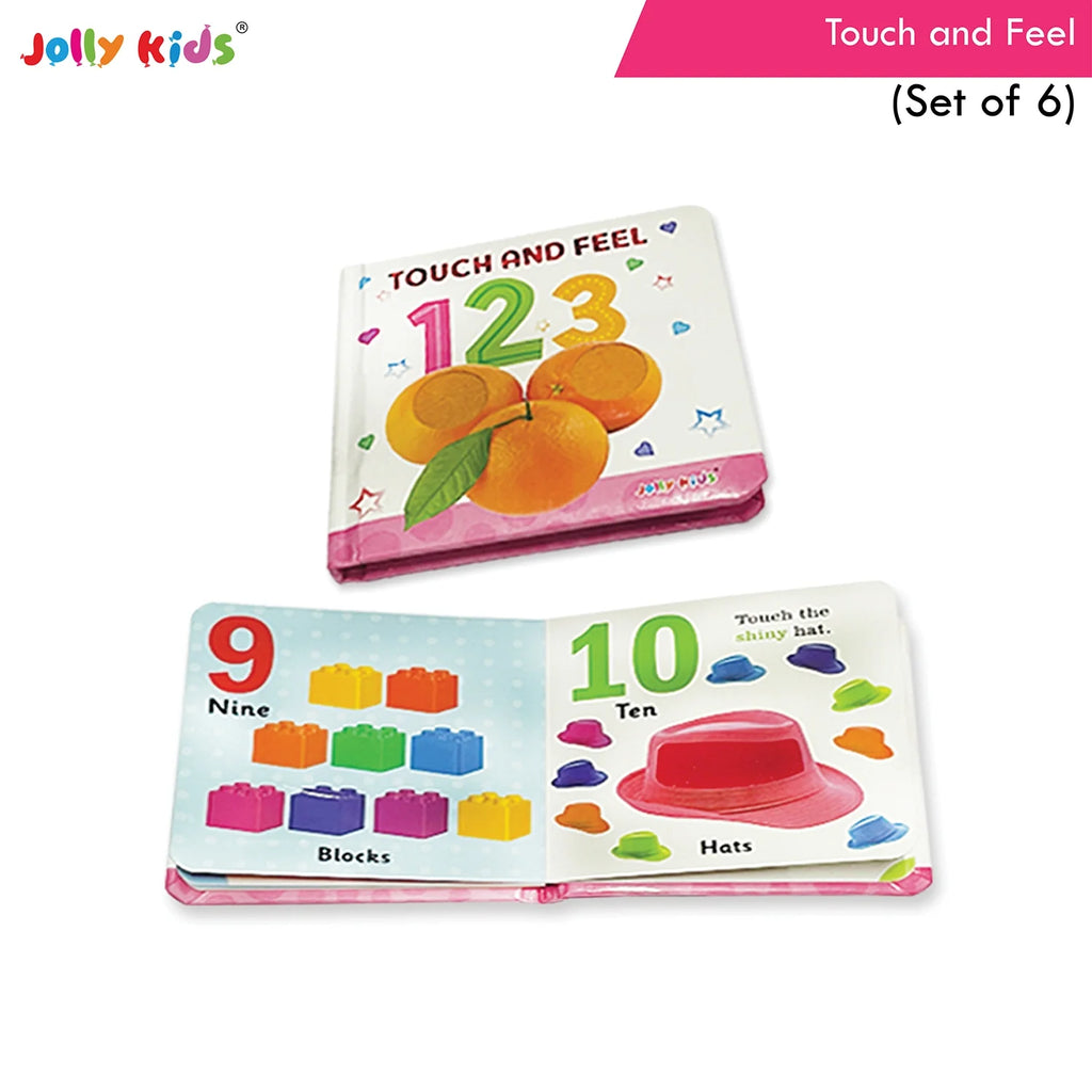 Jolly Kids Touch and Feel Picture Learning Sensory Development Padded Board Books Set of 6 for Infants, Toddlers Gift Ages 0-12 Months