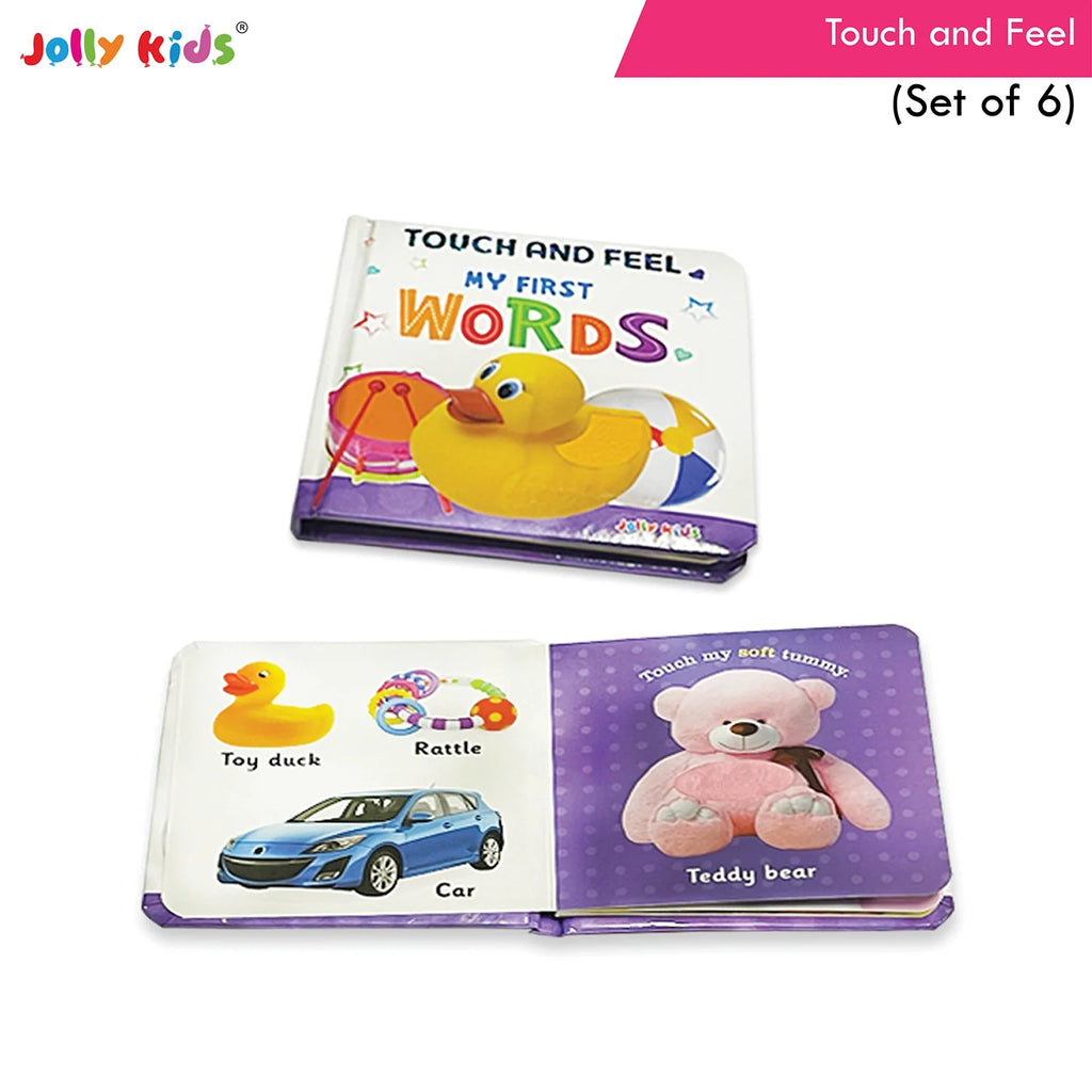 Jolly Kids Touch and Feel Picture Learning Sensory Development Padded Board Books Set of 6 for Infants, Toddlers Gift Ages 0-12 Months