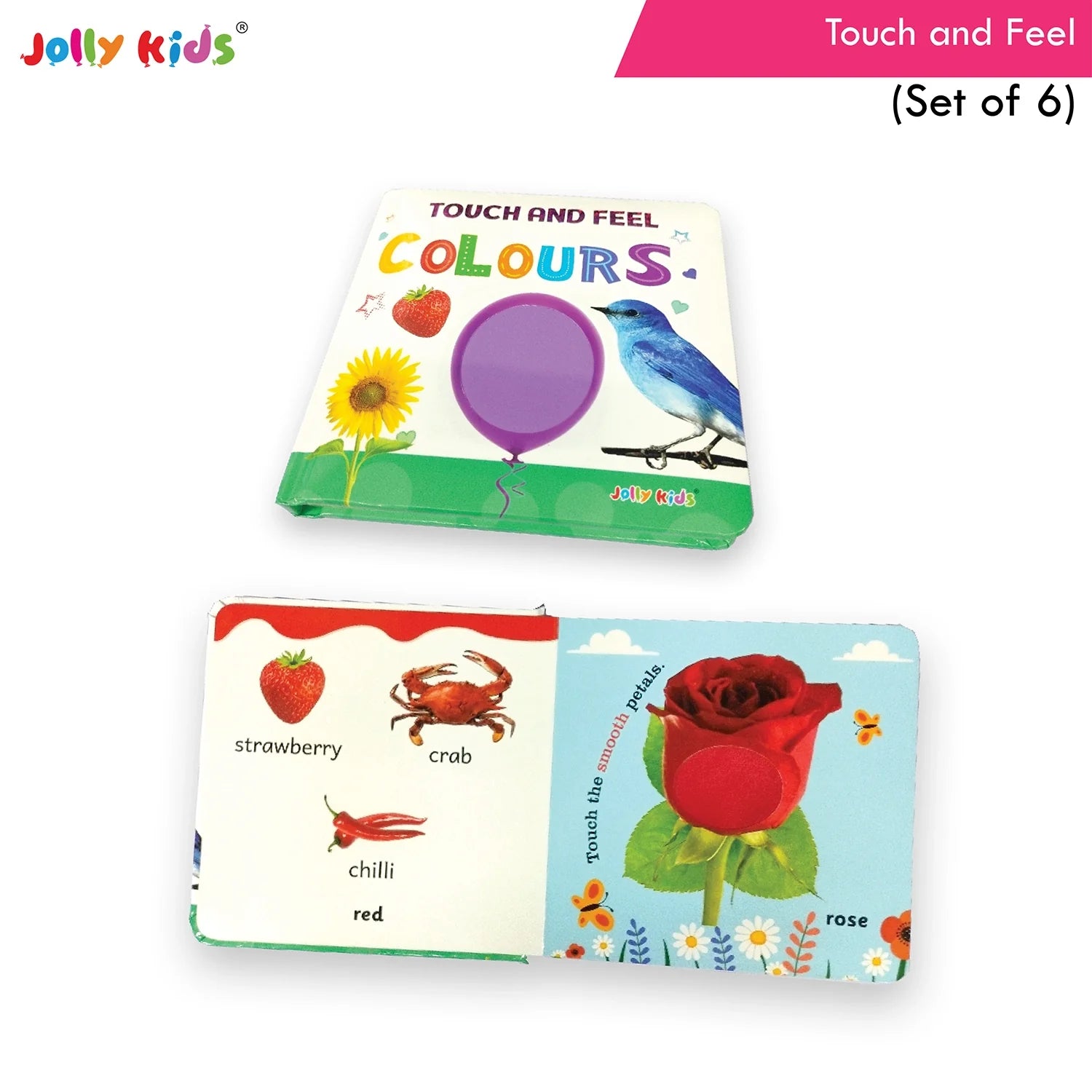 Jolly Kids Touch and Feel Picture Learning Sensory Development Padded Board Books Set of 6 for Infants, Toddlers Gift Ages 0-12 Months