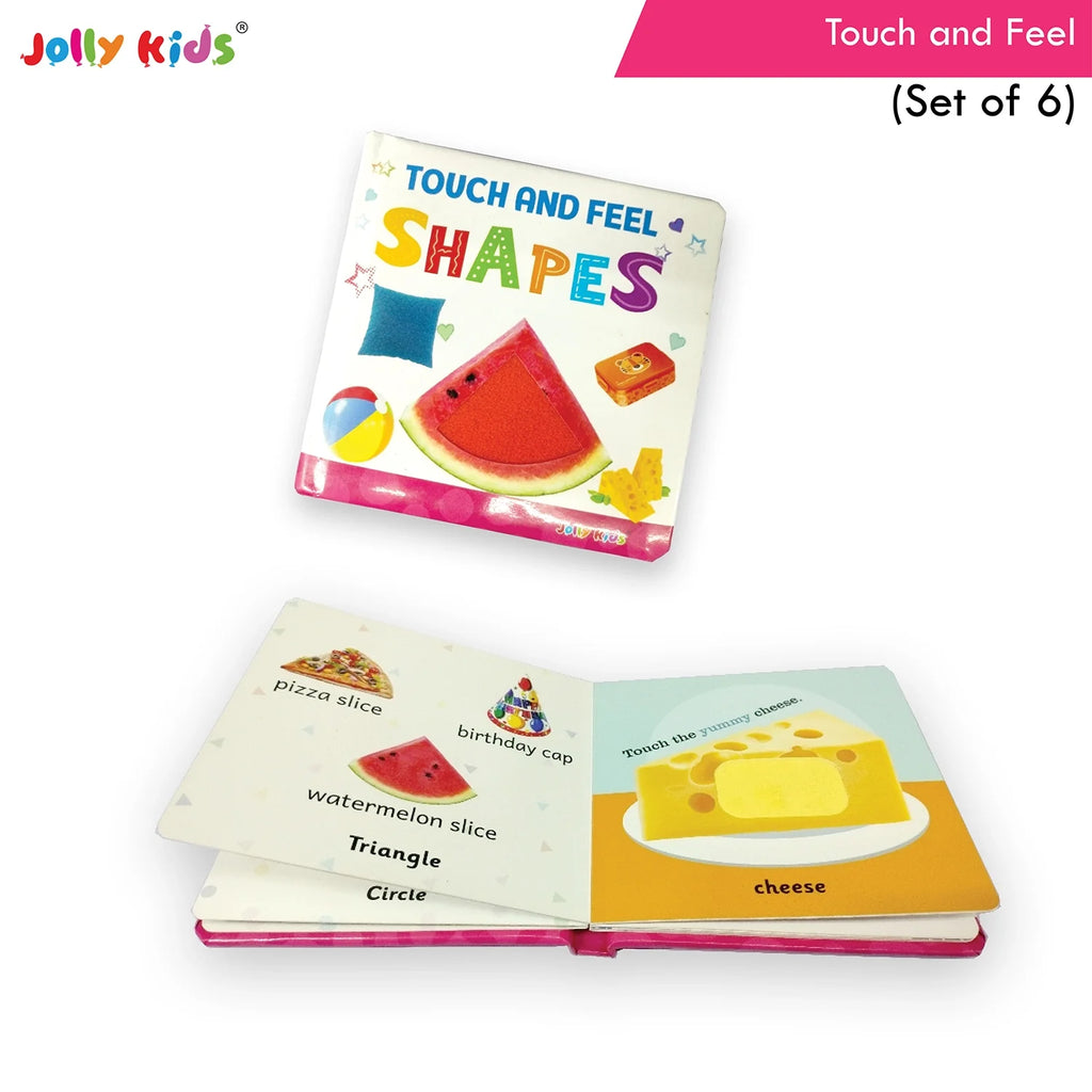 Jolly Kids Touch and Feel Picture Learning Sensory Development Padded Board Books Set of 6 for Infants, Toddlers Gift Ages 0-12 Months