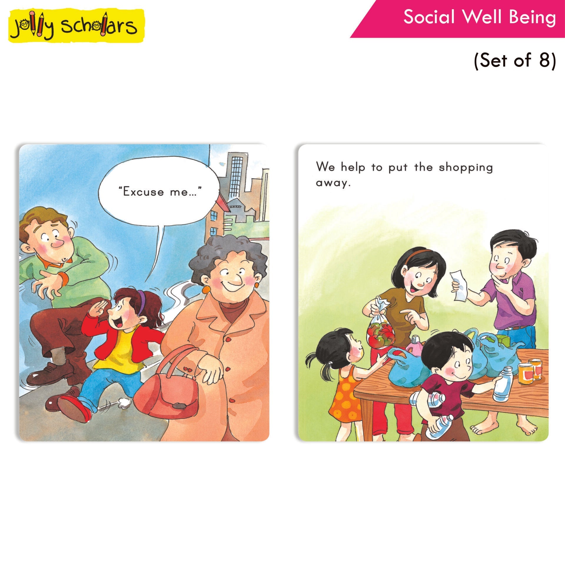 Jolly Scholars Social Well Being Stories Books Set of 8| Ages 3-6 Years| Learn Good Manner, Respect, Helping Everyone