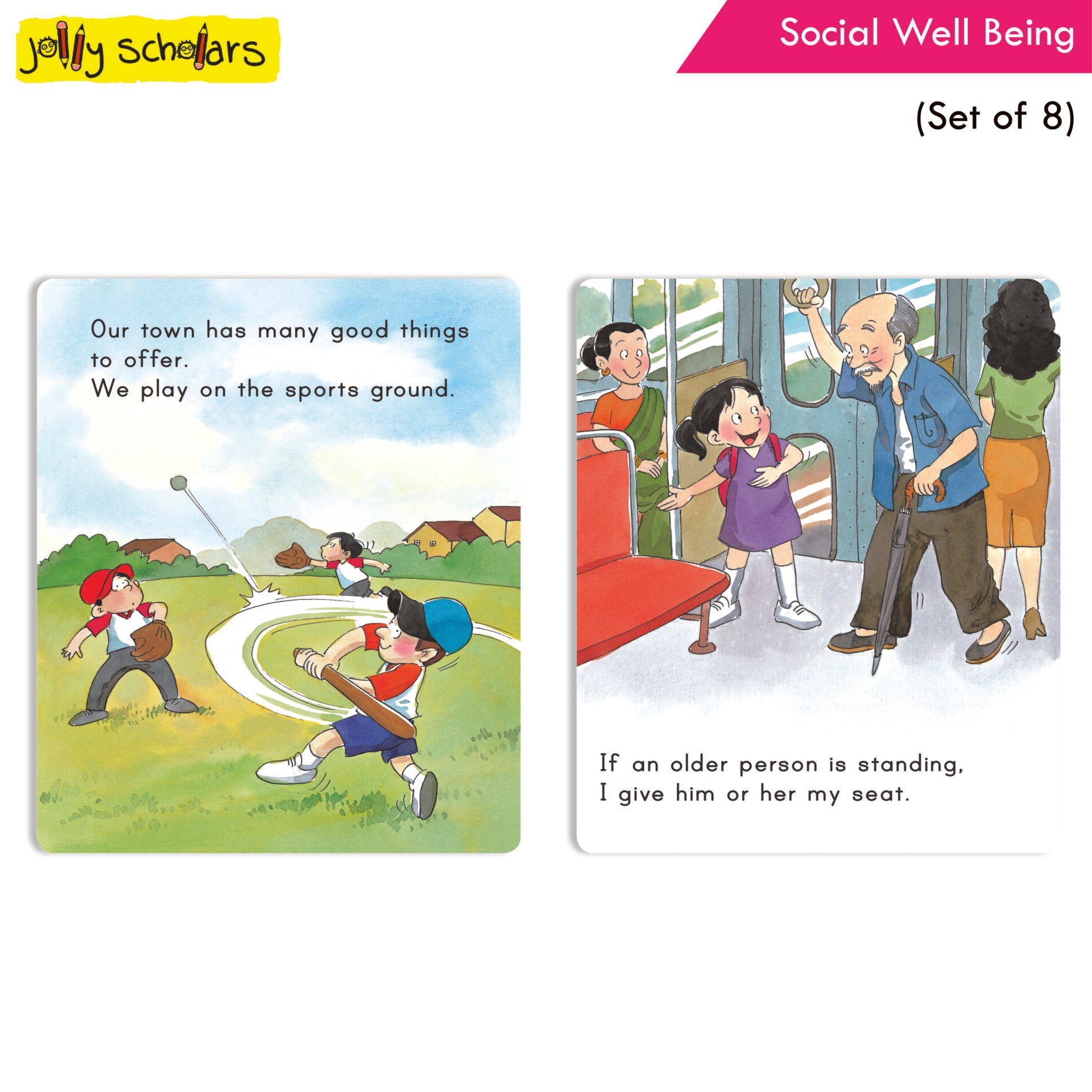 Jolly Scholars Social Well Being Stories Books Set of 8| Ages 3-6 Years| Learn Good Manner, Respect, Helping Everyone