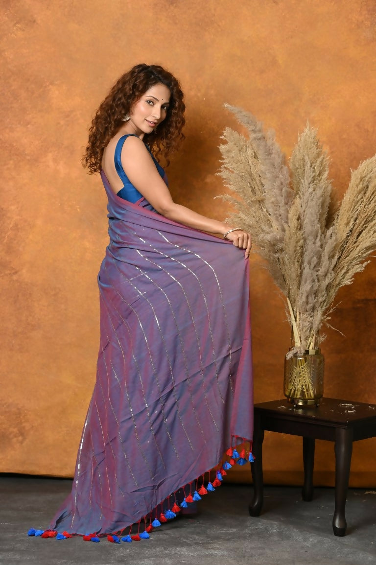 Very Much Indian Designer Mul Cotton Handloom Saree with Sequins - Purple