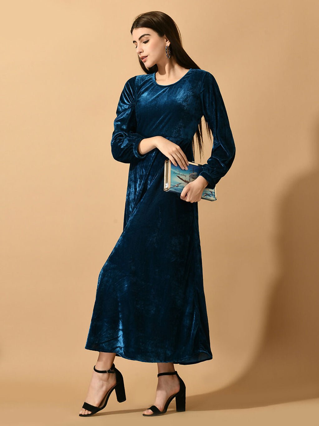 Myshka Women's Blue Fit and Flare Party Dress
