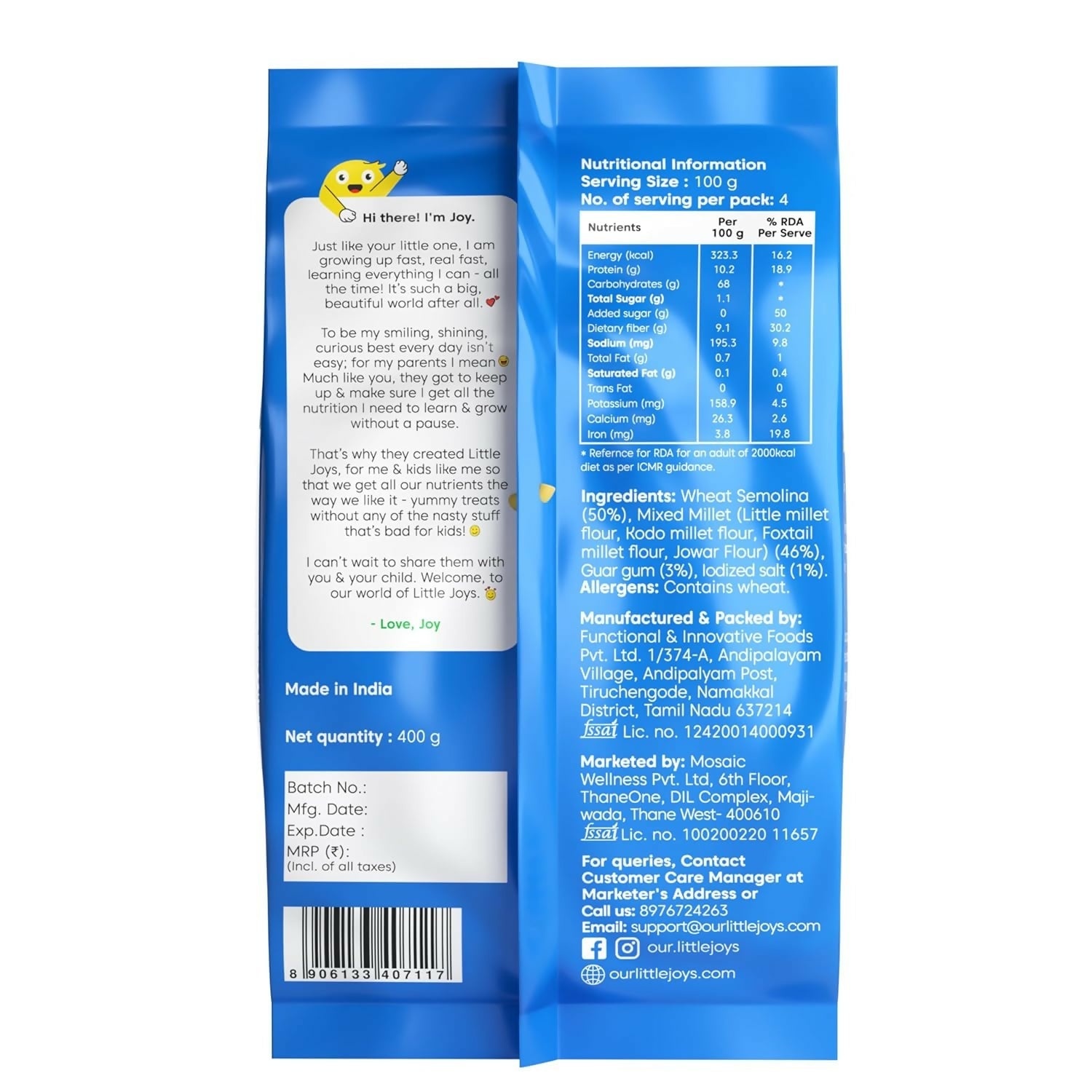 Little Joys Multi Millet Macaroni Pasta No Maida, Zero Trans Fat & 100% Multi Millet