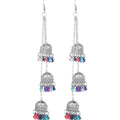 MS Fashion India Antique Triple Afghani Kashmiri Tribal Oxidized Long Chain Jhumka Earrings