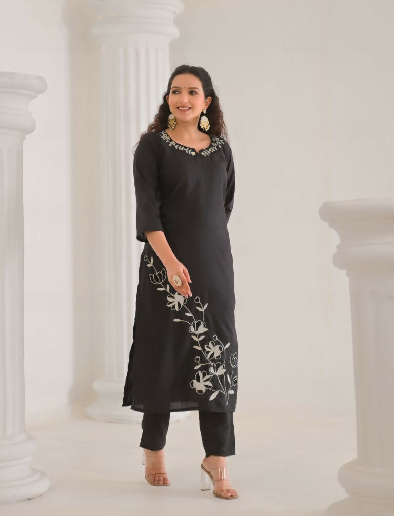 Festive Ethnic Viscose Rayon Black Stitched Suit With Dupatta - Rashmika