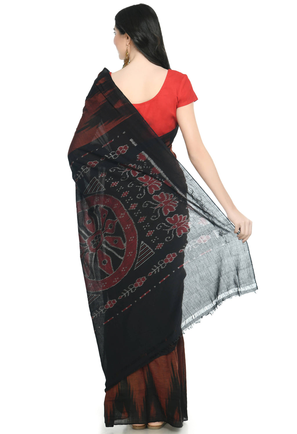 Vamika Sambalpuri Ikat Cotton Kargil Brown & Black Saree