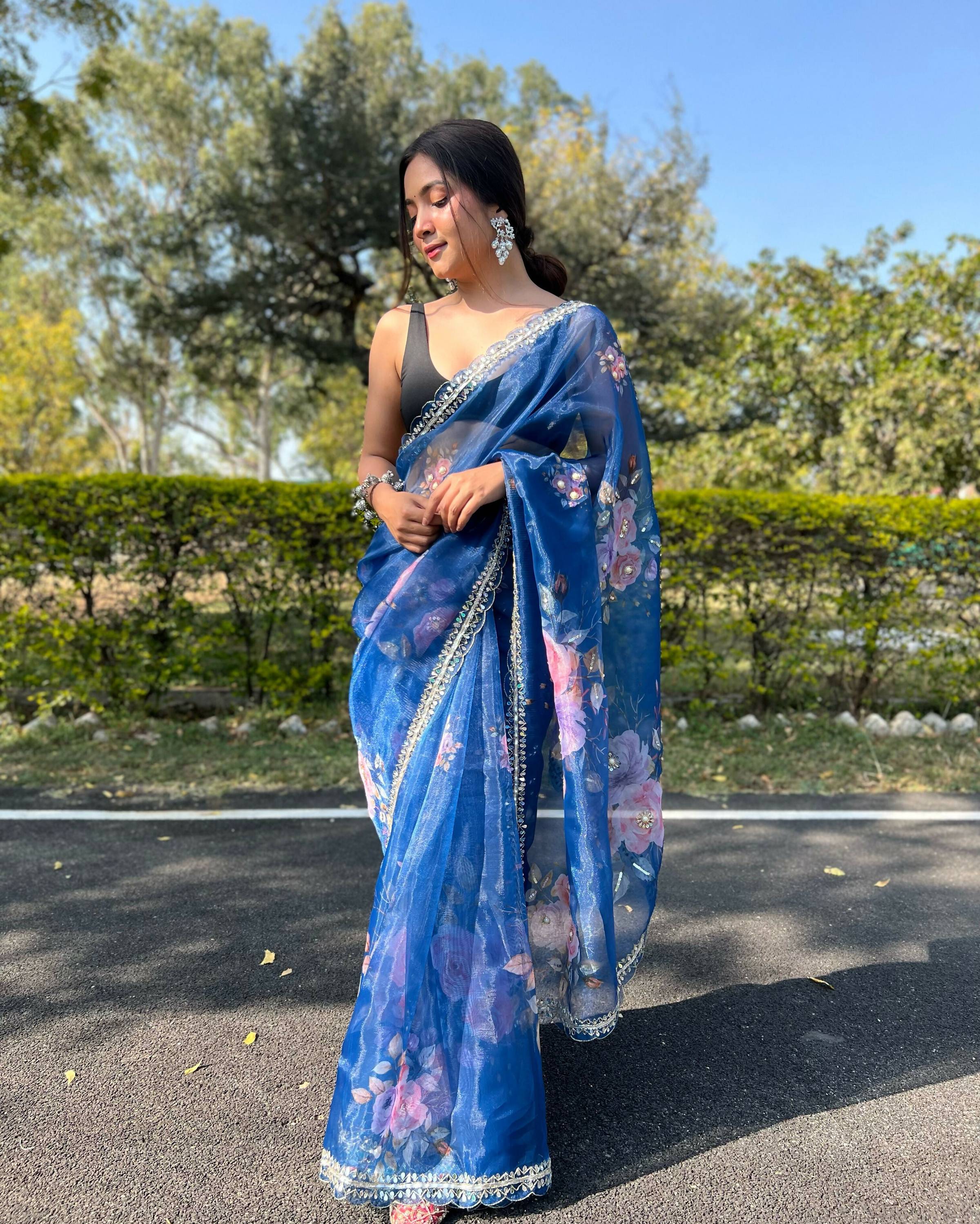 Vamsee Sia Blue Organza Saree