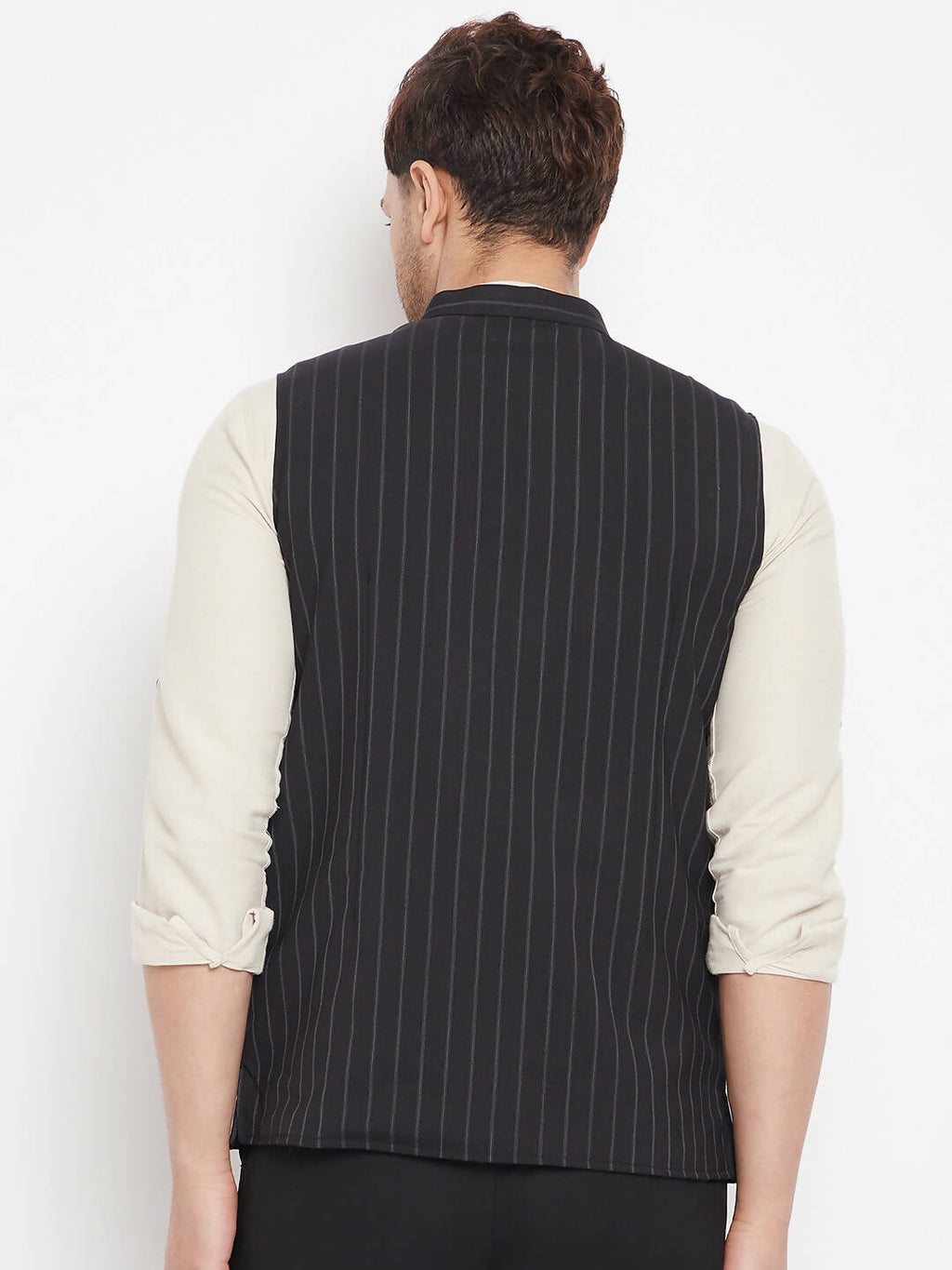 Even Apparels Black Merino Men Woven Nehru Jacket