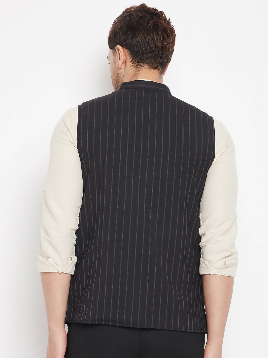 Even Apparels Black Merino Men Woven Nehru Jacket