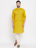 Even Apparels Pure Cotton Yellow Men's Kurta With Band Collar