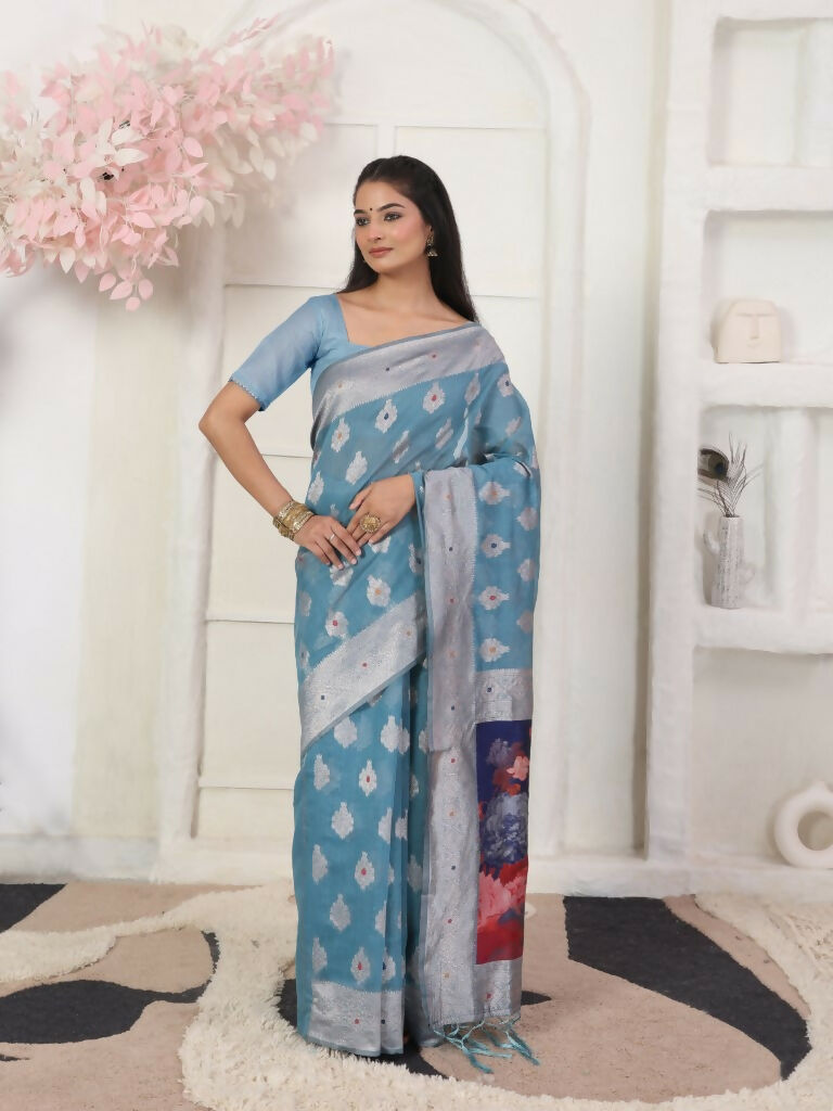 Shree Shyam Fashion Linen Cotton Sky Blue Saree